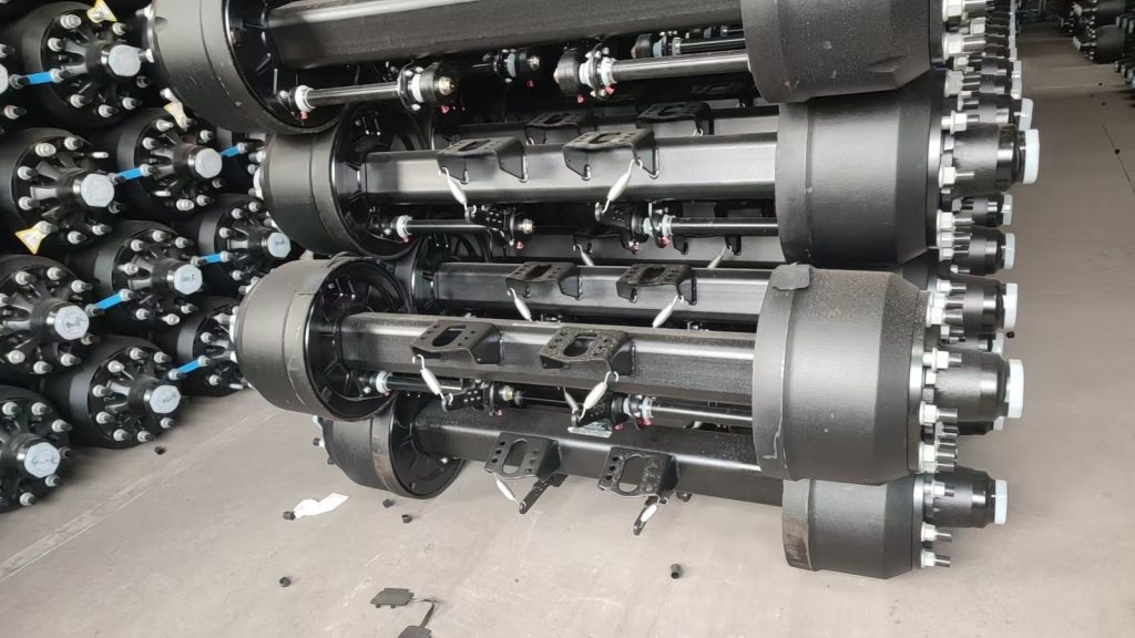 Axle and suspension assembly on the 4 axle RGN lowbed