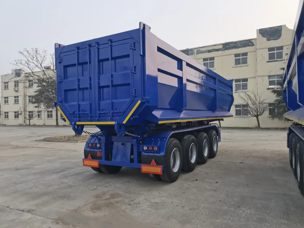 Twin spare wheels and landing gear on the 4 axle dump trailer