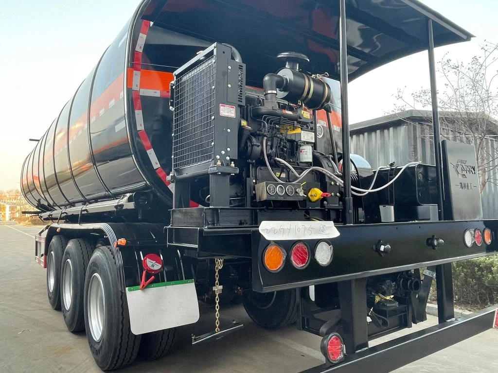Heating and auxiliary equipment area on the three-axle asphalt tanker